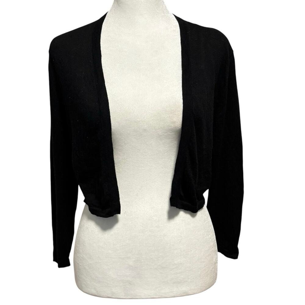Neiman Marcus Size M Cardigan Sweater Topper Cropped Cashmere Silk Wool Black